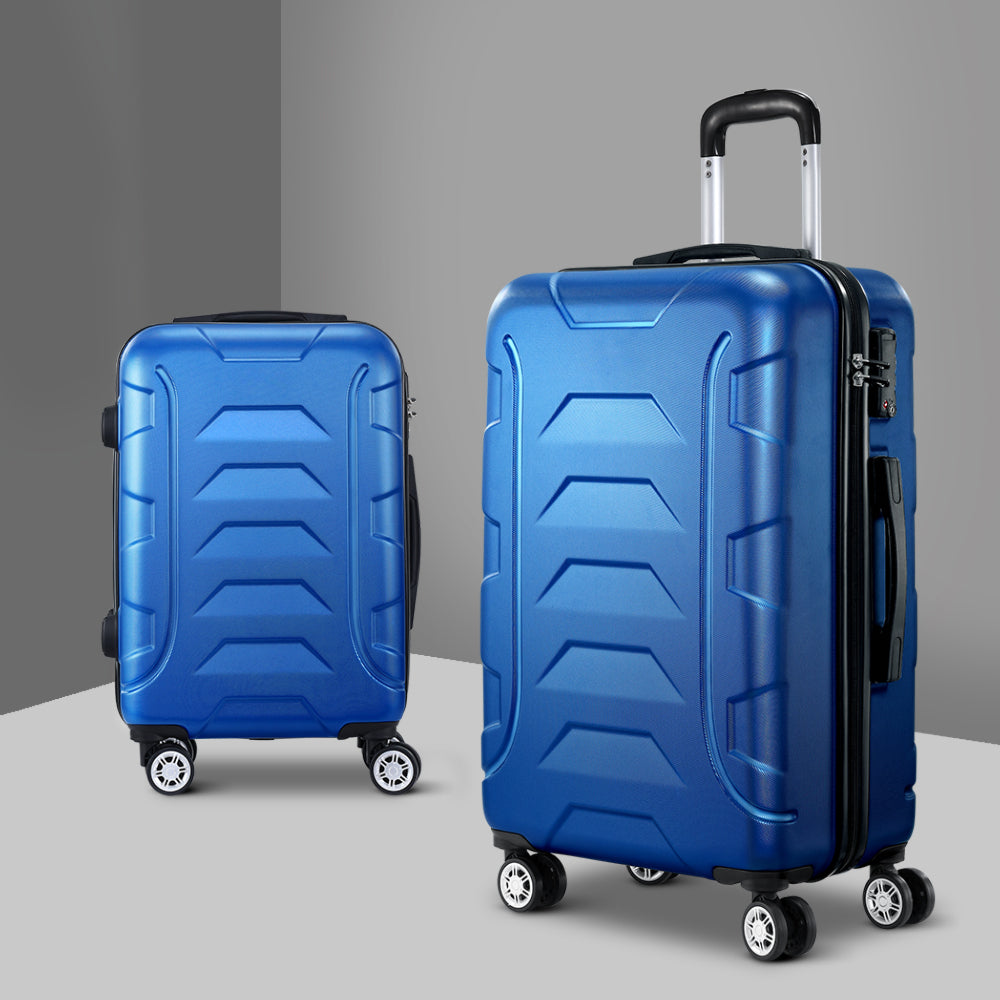 2pc Luggage Travel Sets Suitcase Trolley Lock Bonus Blue