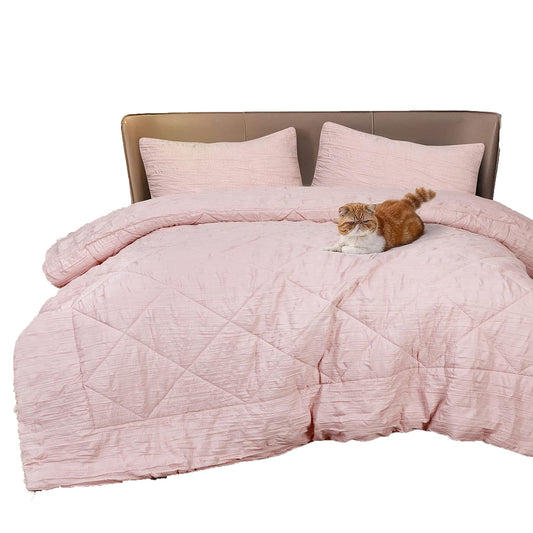 Warm and Cooling Crinkled Comforter Bedding Set - Blush