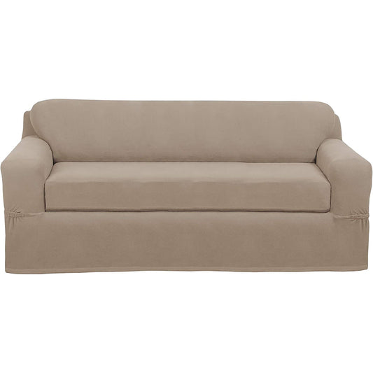 Stretchable 2 Piece Sofa Slipcover Polyester Blend - Sand