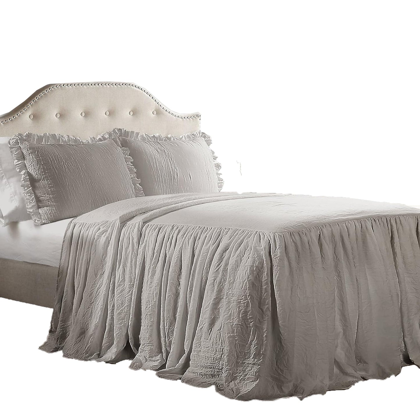 Vintage Chic Farmhouse Style Lightweight Ruffle Skirt Bedspread - Grey