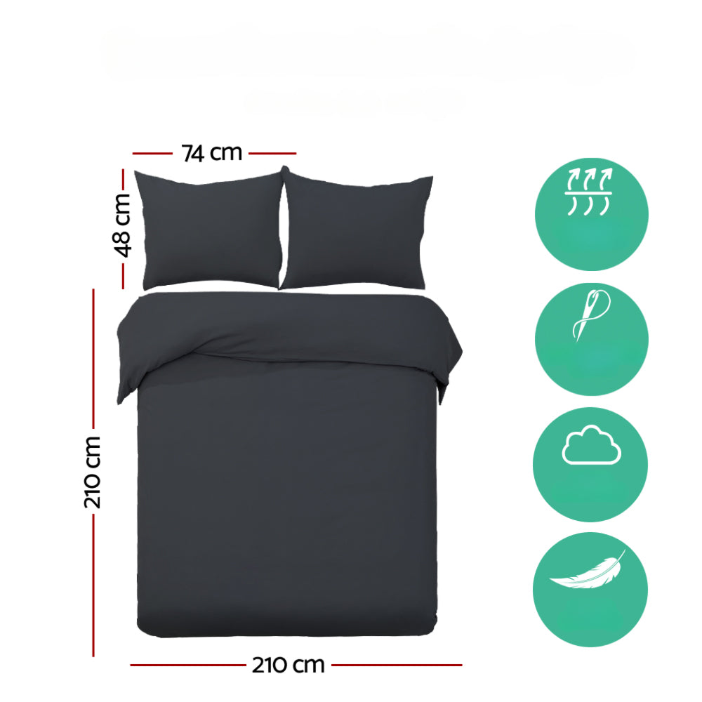 Hotel Cotton Quilt Cover Set Bed Duvet Doona Cover Black - Queen/King/Super King