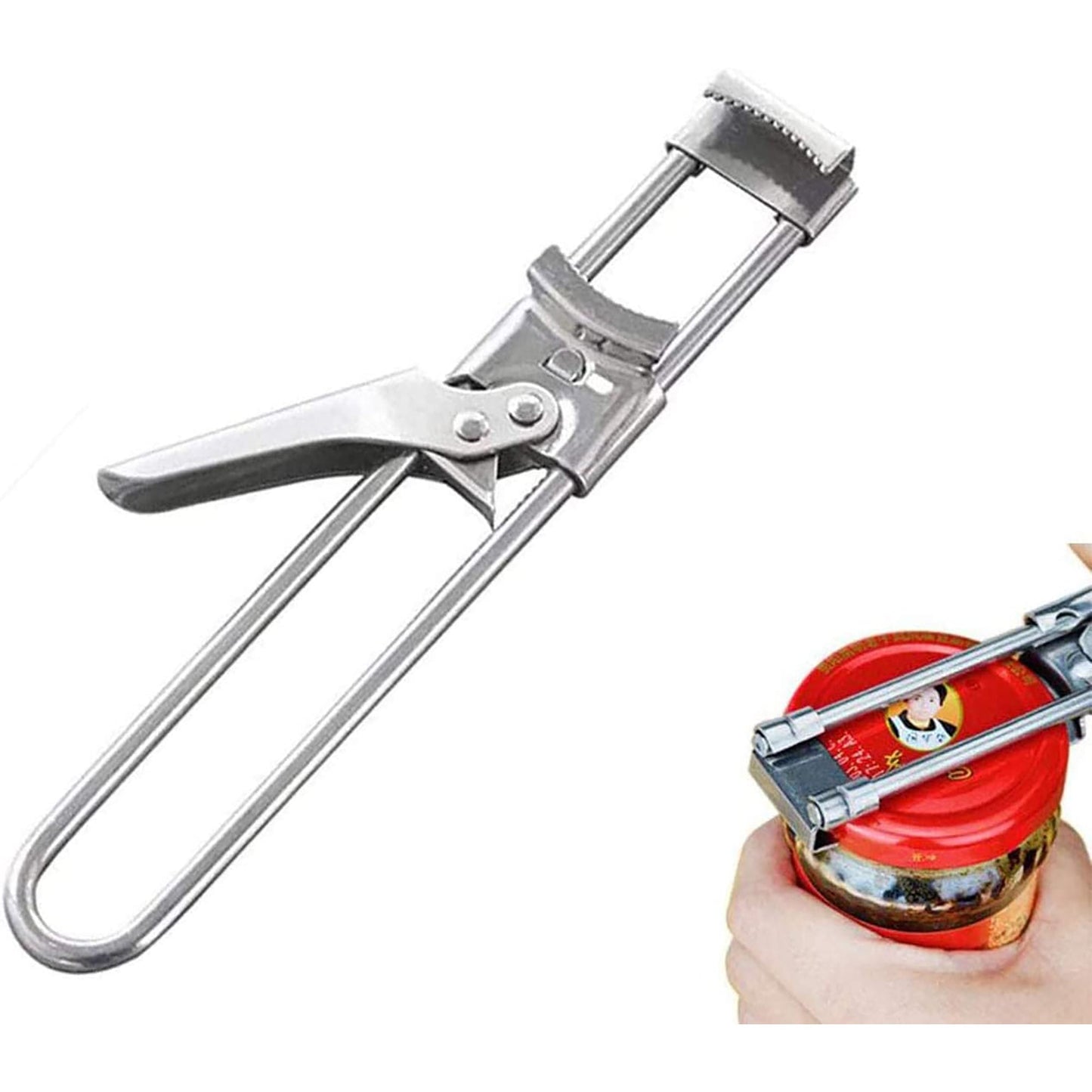 Adjustable Multifunctional Stainless Steel Can Opener Jar Lid Gripper - Silver