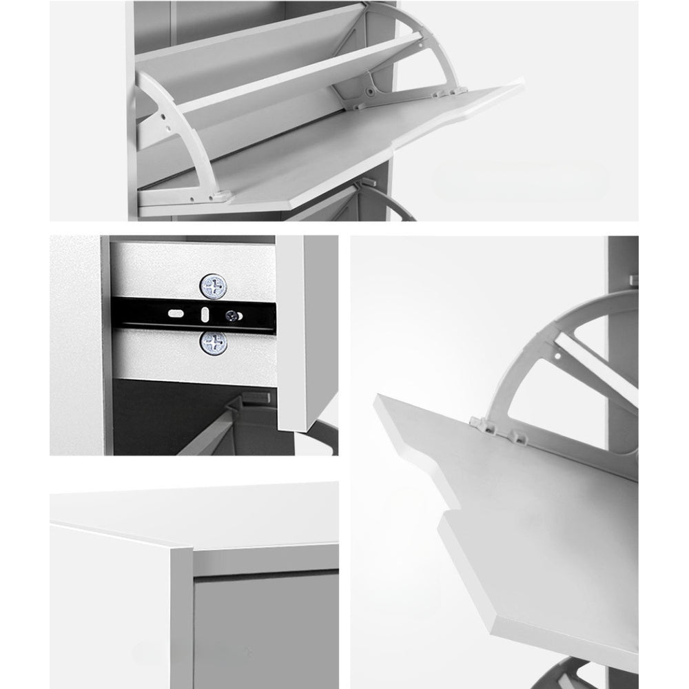 Shoe Cabinet 3 Tier Shoes Storage Drawer High Gloss White Rack Shelf