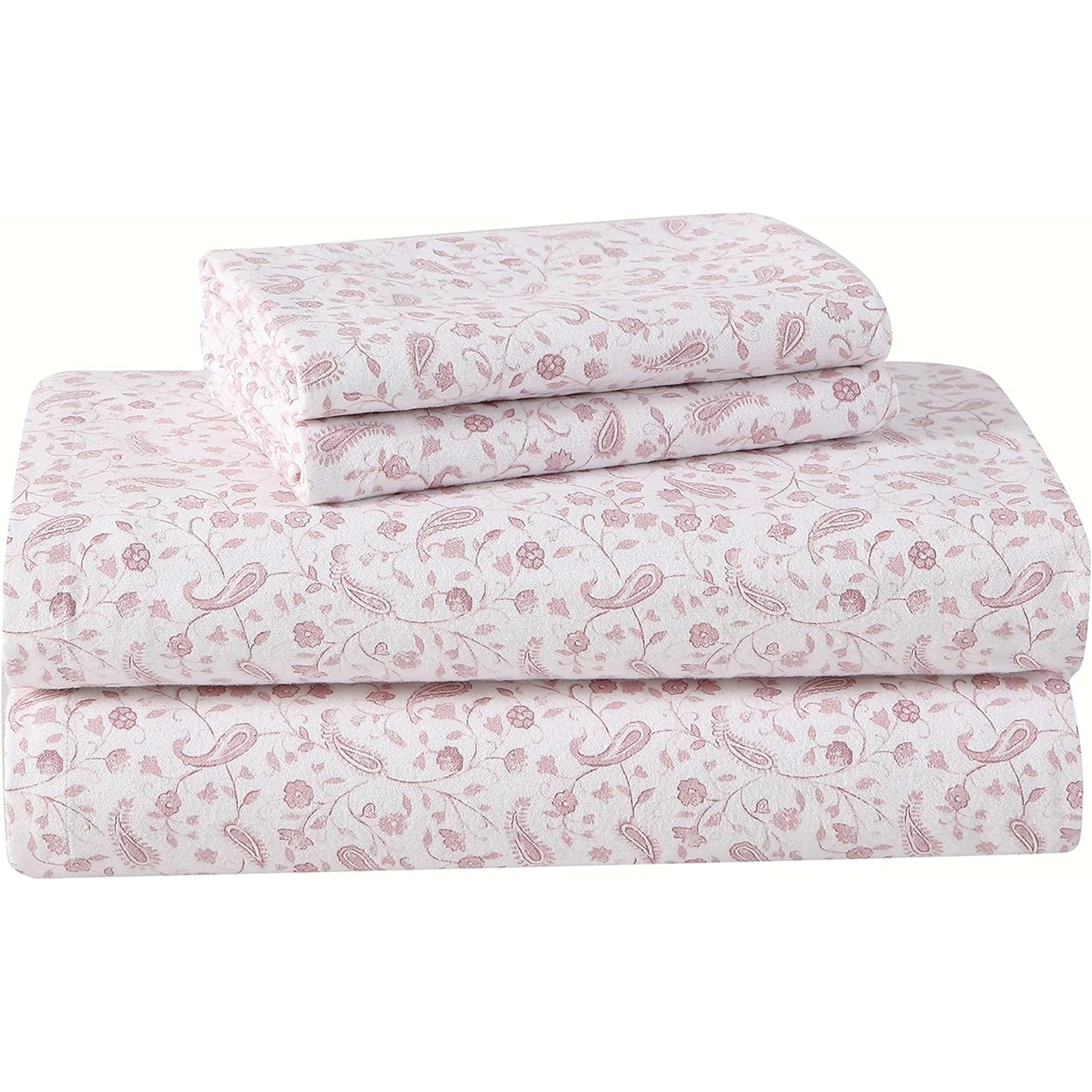 Soft Brushed Cotton Flannel Bedding Sheet Set - Paisley Prance Pink