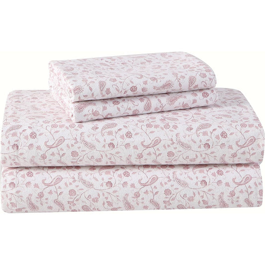 Soft Brushed Cotton Flannel Bedding Sheet Set - Paisley Prance Pink