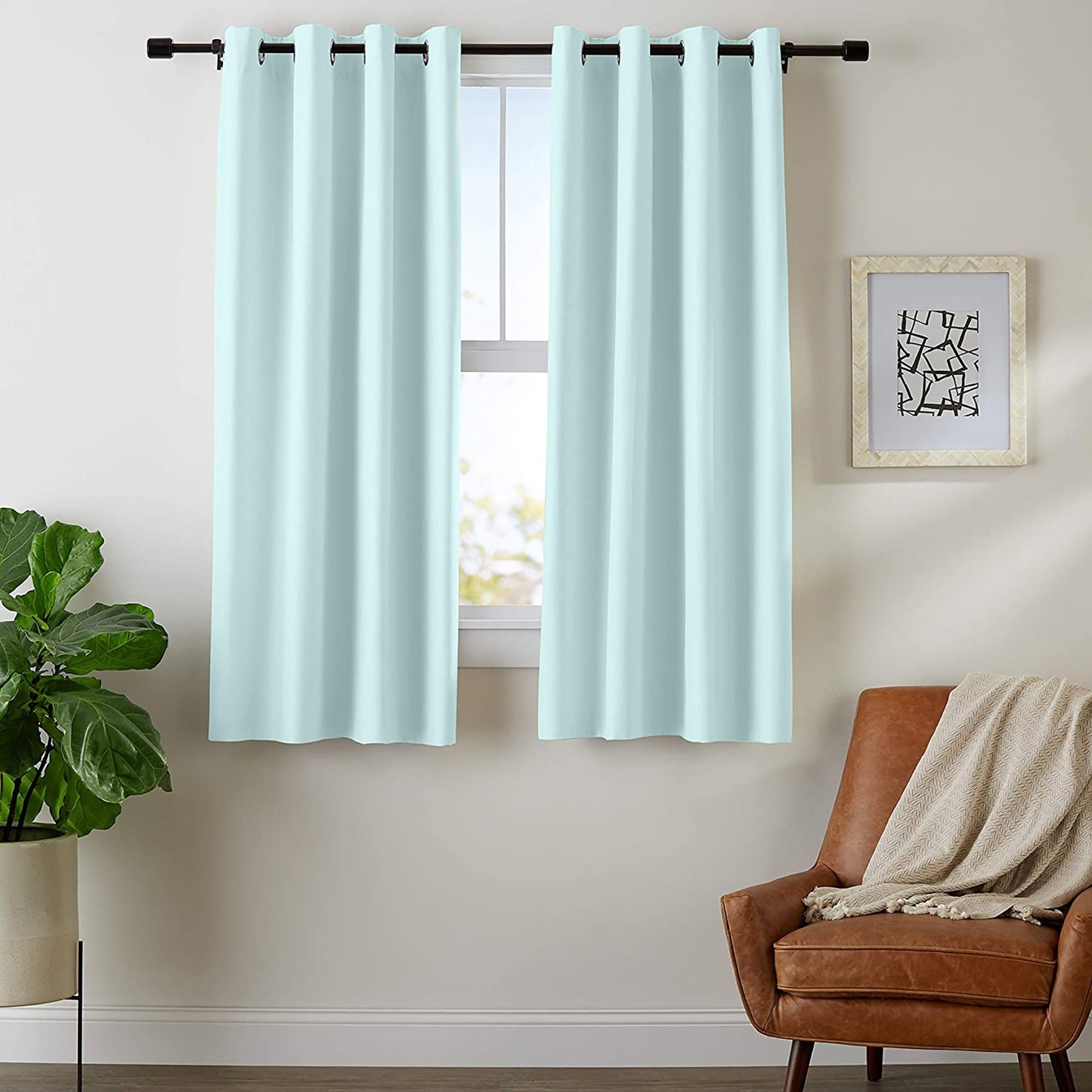 Room Darkening Blackout Window Curtains with Grommets 2 Panels - Seafoam Green