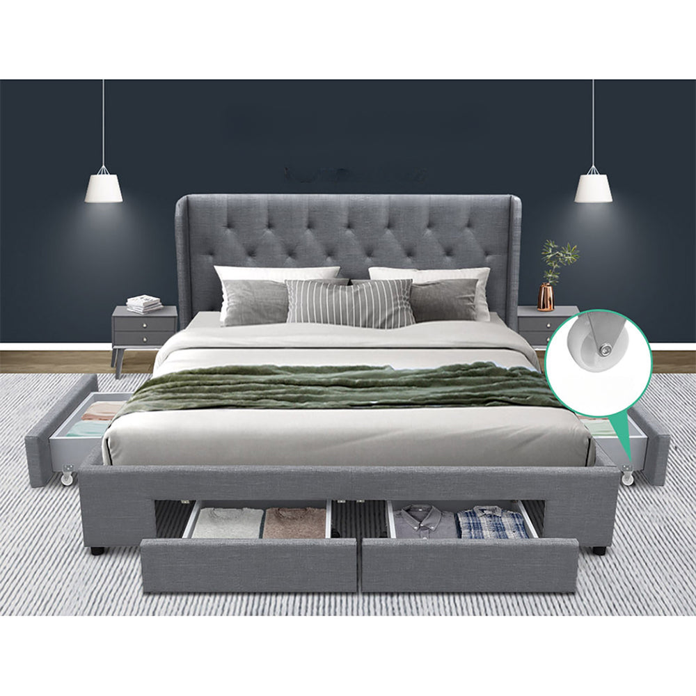 Bed Frame Queen Size Base With Storage Drawers Charcoal Fabric Mila Collection