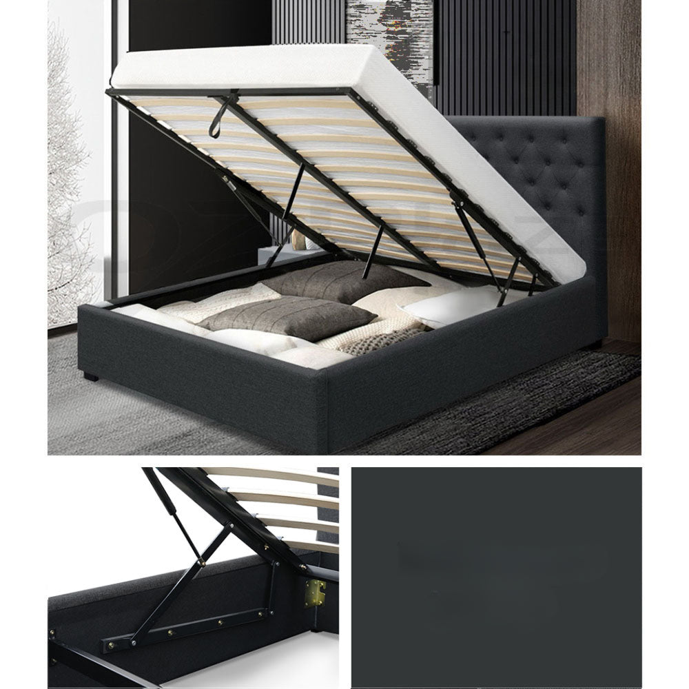 Bed Frame Double Size Gas Lift Base With Storage Charcoal Fabric