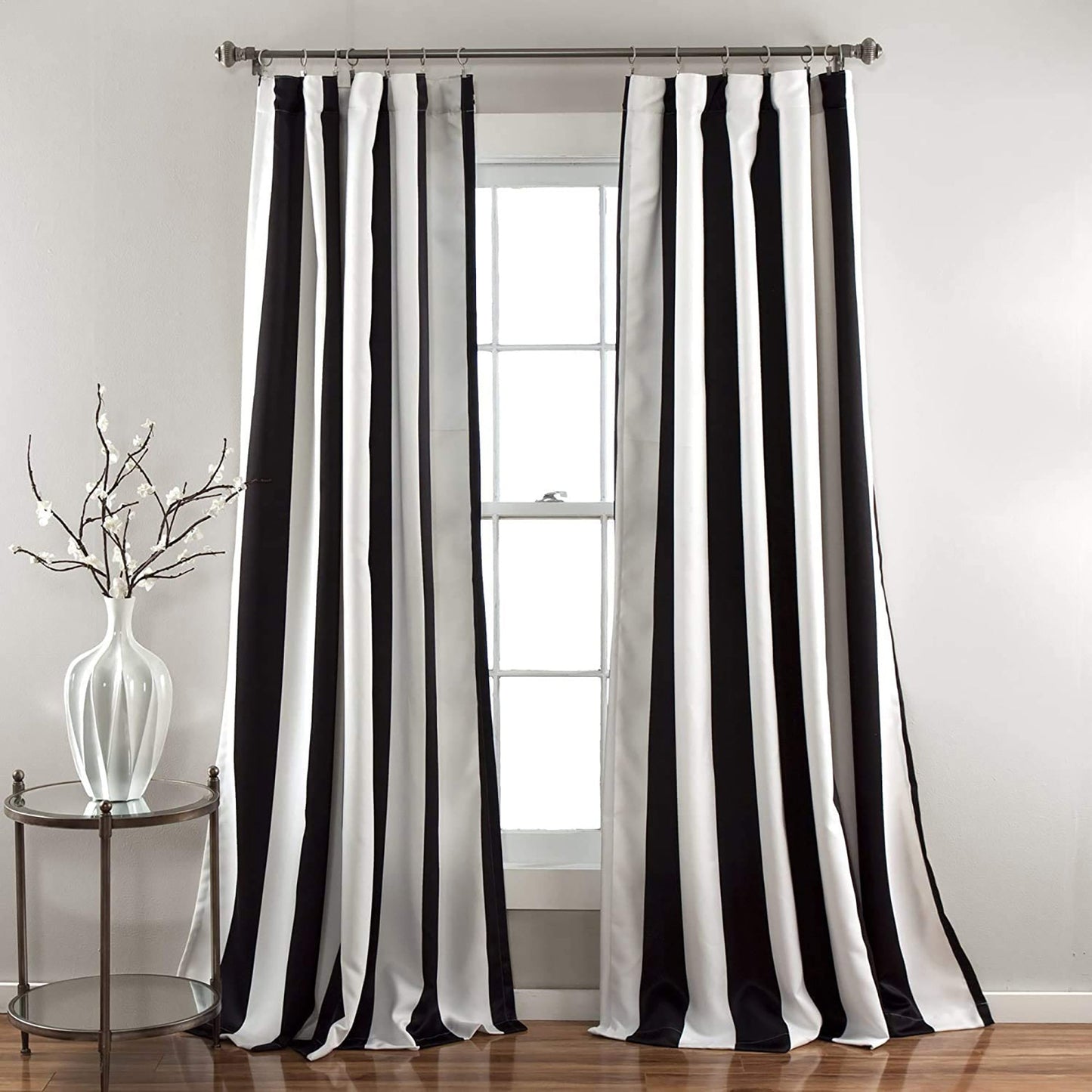 Stripe Room Darkening Window Curtain Panel Pair 108x52 Inches - Black and White