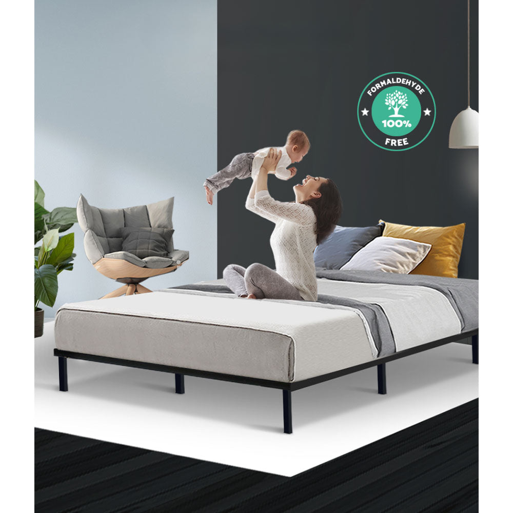 Metal Bed Frame Double Size Mattress Base Platform Wooden Black TED