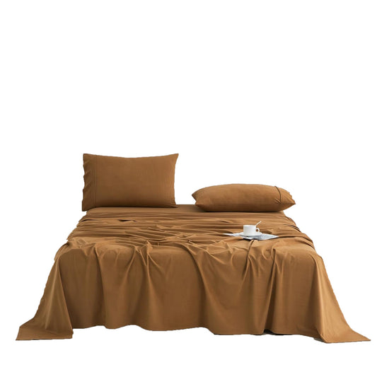 130 GSM Flannelette Soft Luxurious Micro Flannel Bed Sheet Set - Rust