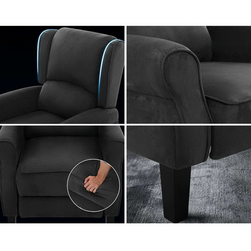Recliner Chair Adjustable Sofa Lounge Soft Suede Armchair Couch Charcoal