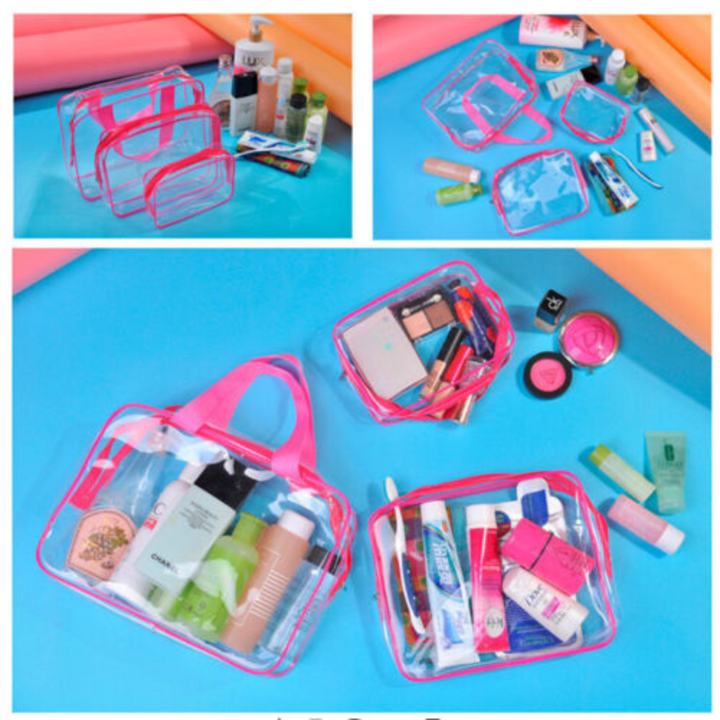 Set of 3 Clear PVC Cosmetic Makeup Toiletry Organizer Travel Wash Bag Holder