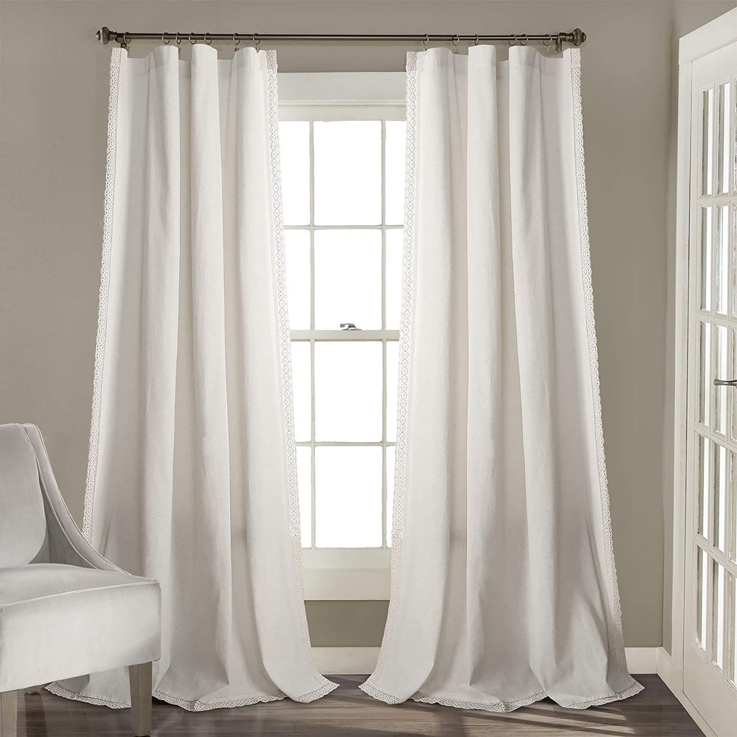 Rustic Farmhouse Style Window Curtain Panel Set 54 x 84 Inch - White
