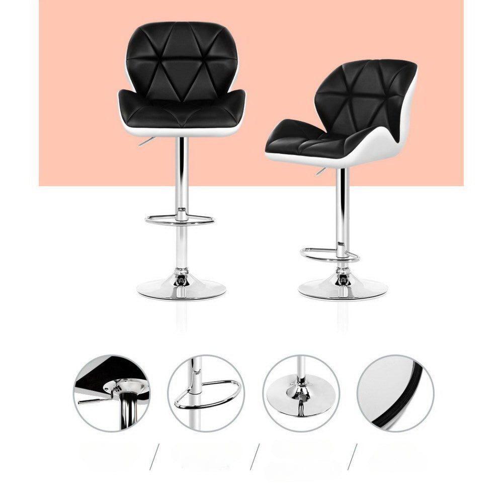 Set of 2 Kitchen Bar Stools - White, Black and Chrome