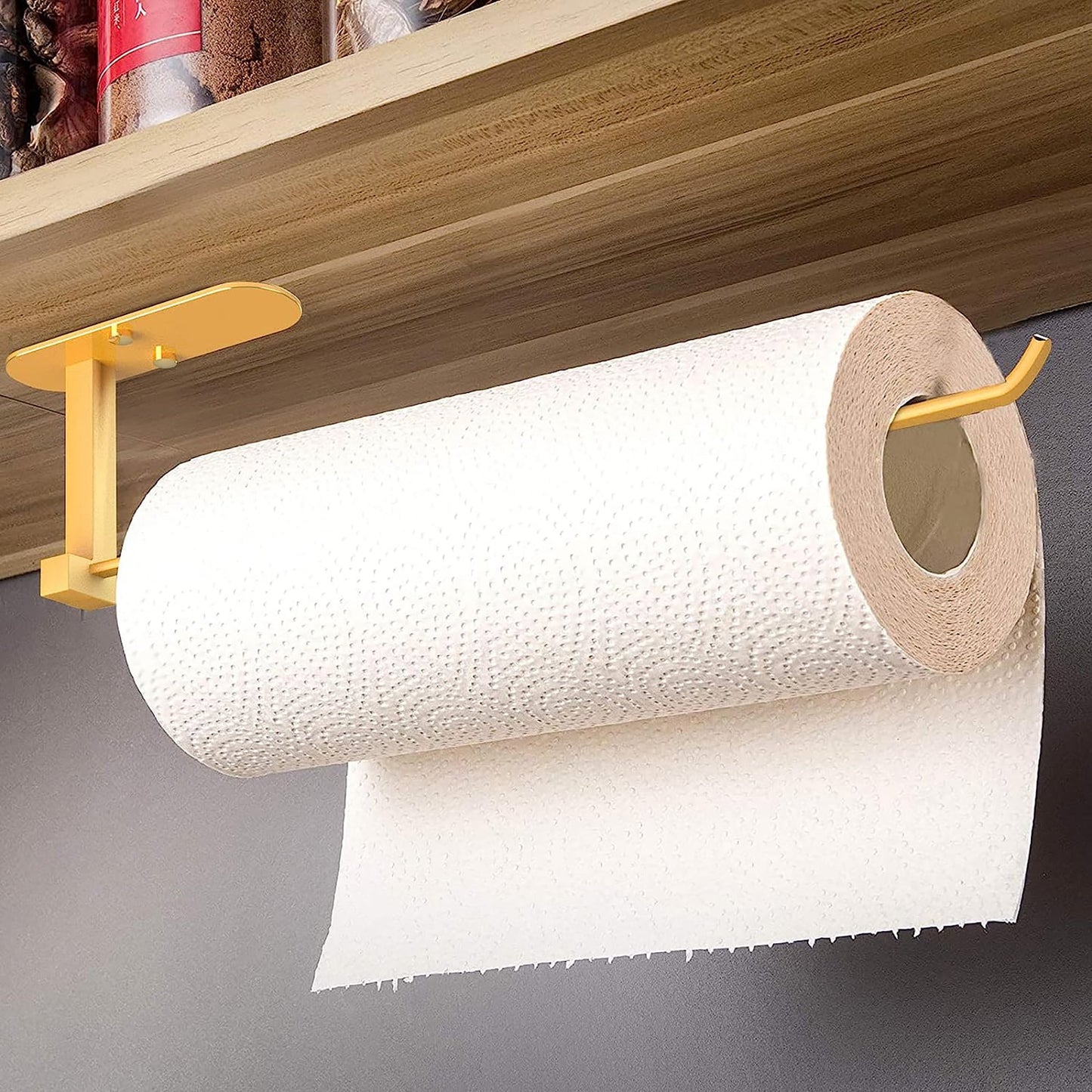 Aluminum Paper Tower Holder Self Adhesive or Drilling 13.78 Inch - Pure Gold