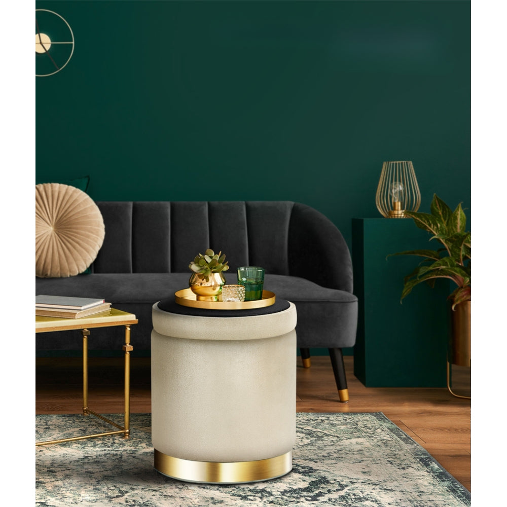 Foot Stool Storage Ottoman Round Velvet Foot Rest Pouffe Seat Footstool