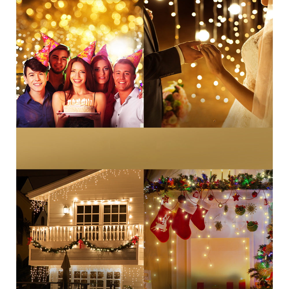 Solar Christmas Icicle Lights Outdoor Xmas Party Warm White 500 LED - 20m