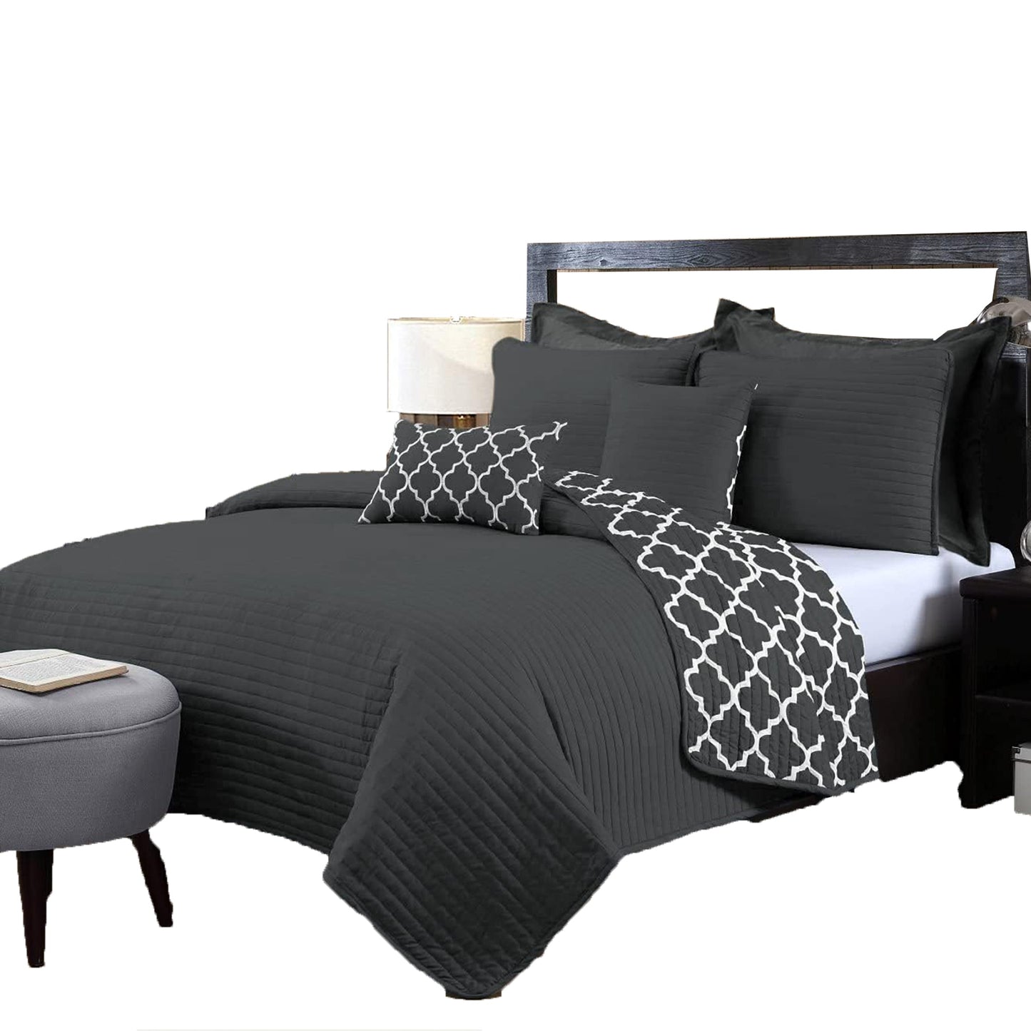 Bamboo Blend Reversible Comforter 7-Pieces Set - Charcoal