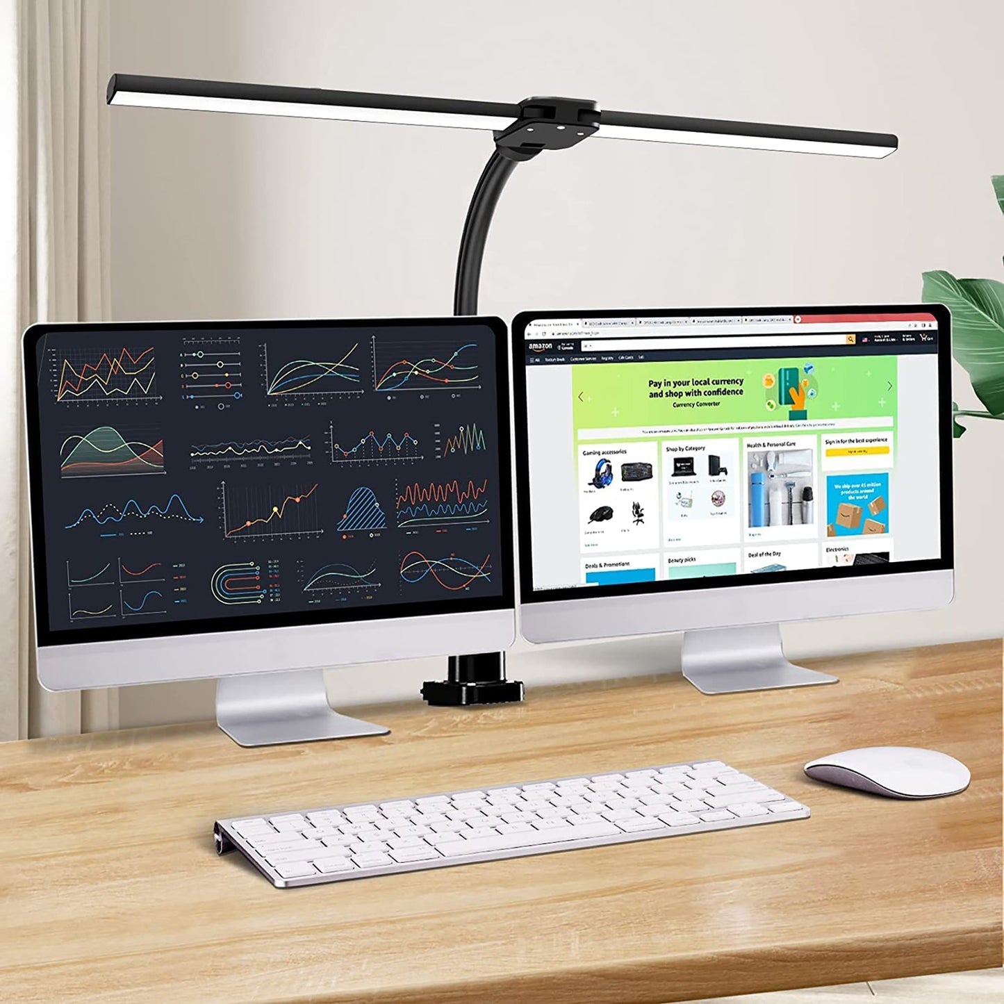 24W Double Head LED Desk Study Lamp with 5 Lighting Color Modes - Black