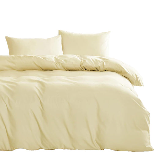 1000TC Ultra Soft Microfiber Duvet Doona Cover Bedding Quilt Cover Set - Yellow Cream