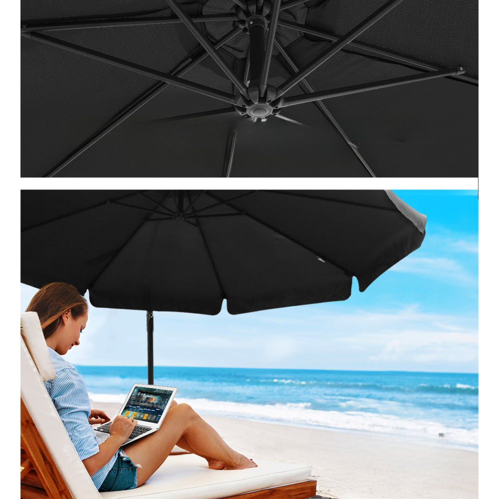 Sun Beach Umbrella with Base UV Cantilever 3M - Black