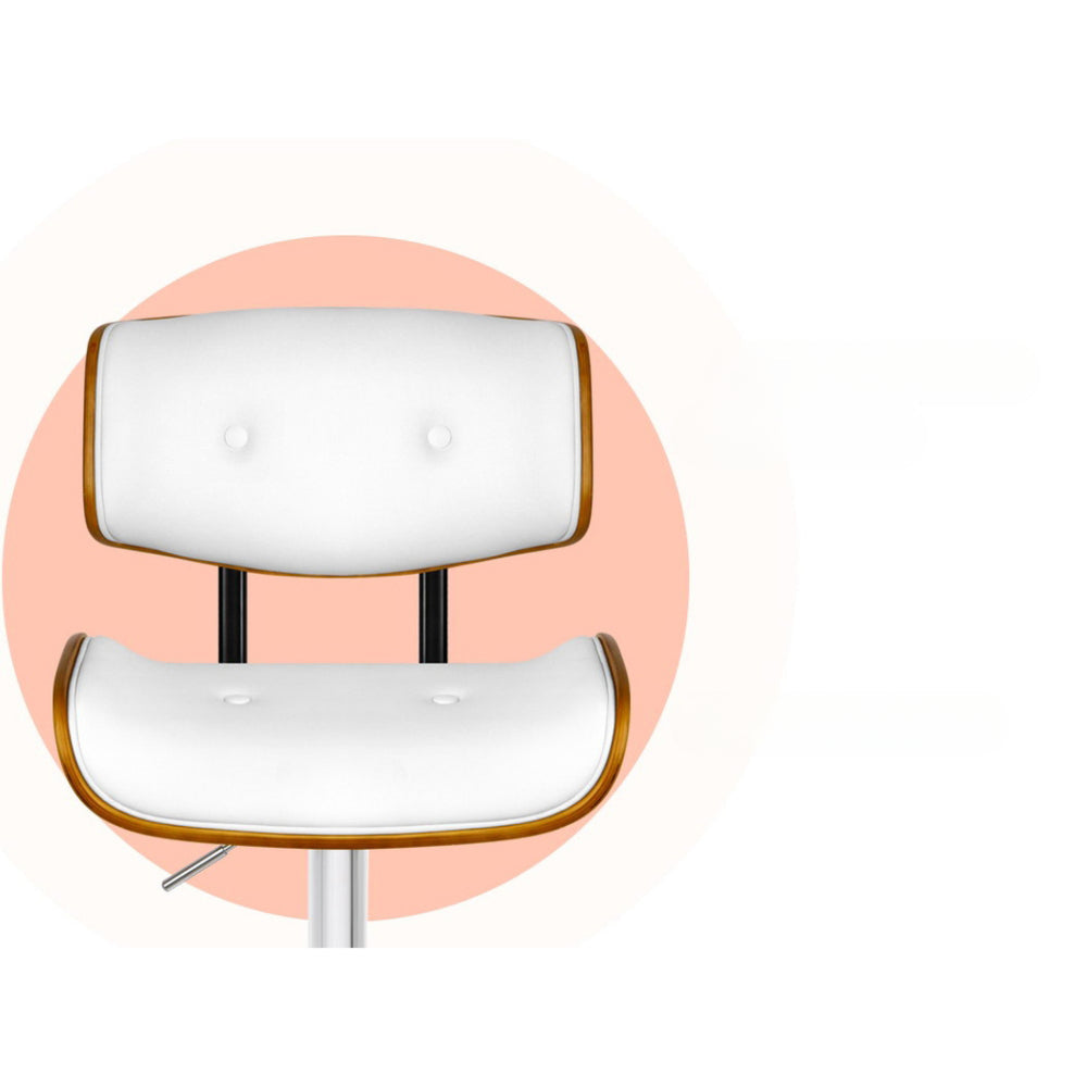 Set of 2 Wooden Gas Lift Bar Stool - White and Chrome