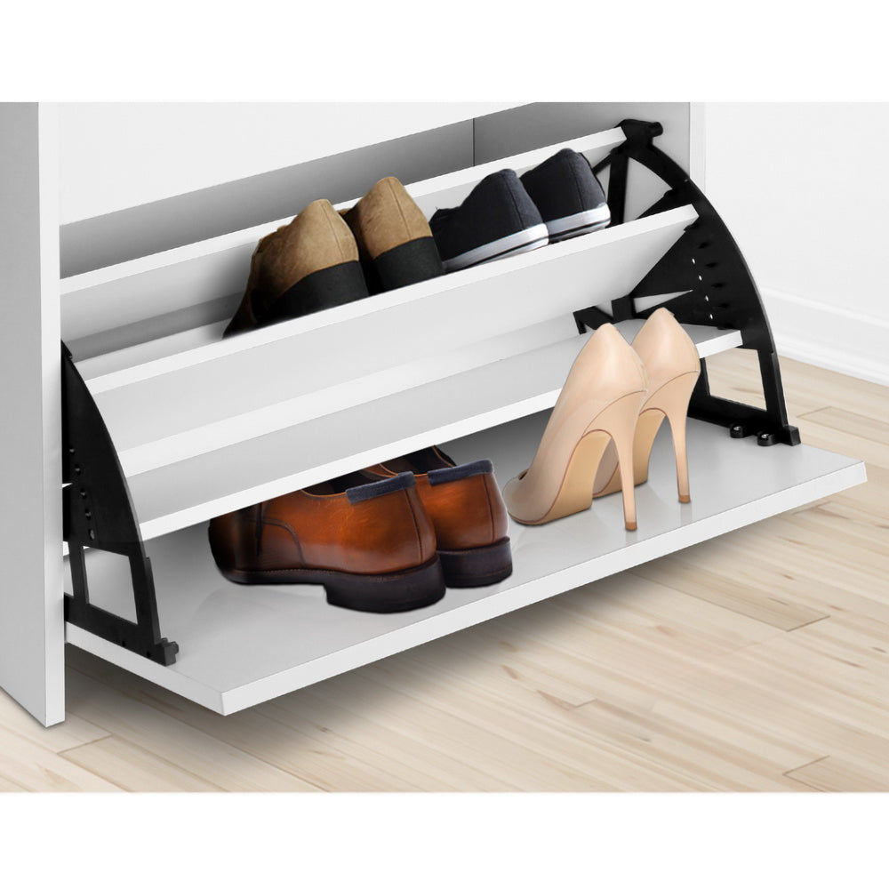 Shoe Cabinet Bench Shoes Organiser Storage Rack Cupboard White 15 Pairs