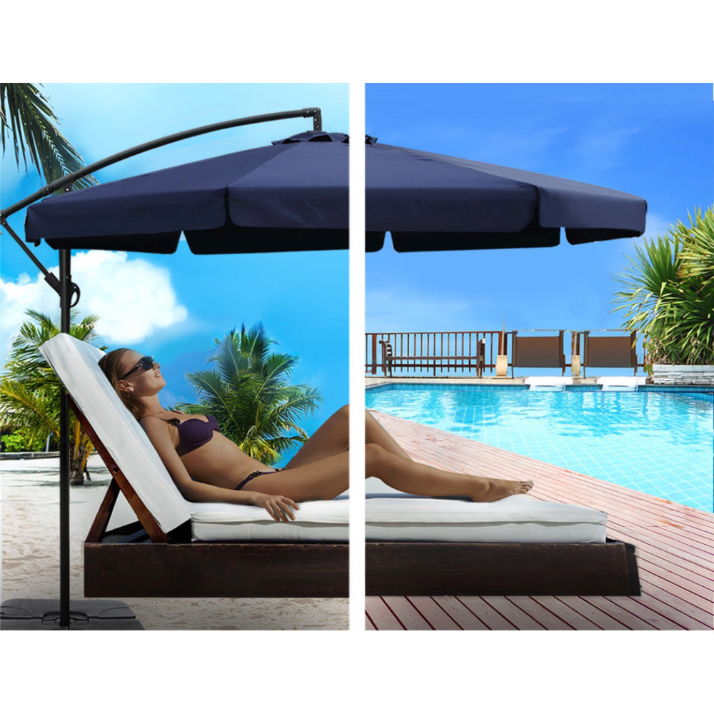 Sun Beach Umbrella with Base UV Cantilever 3M - Navy