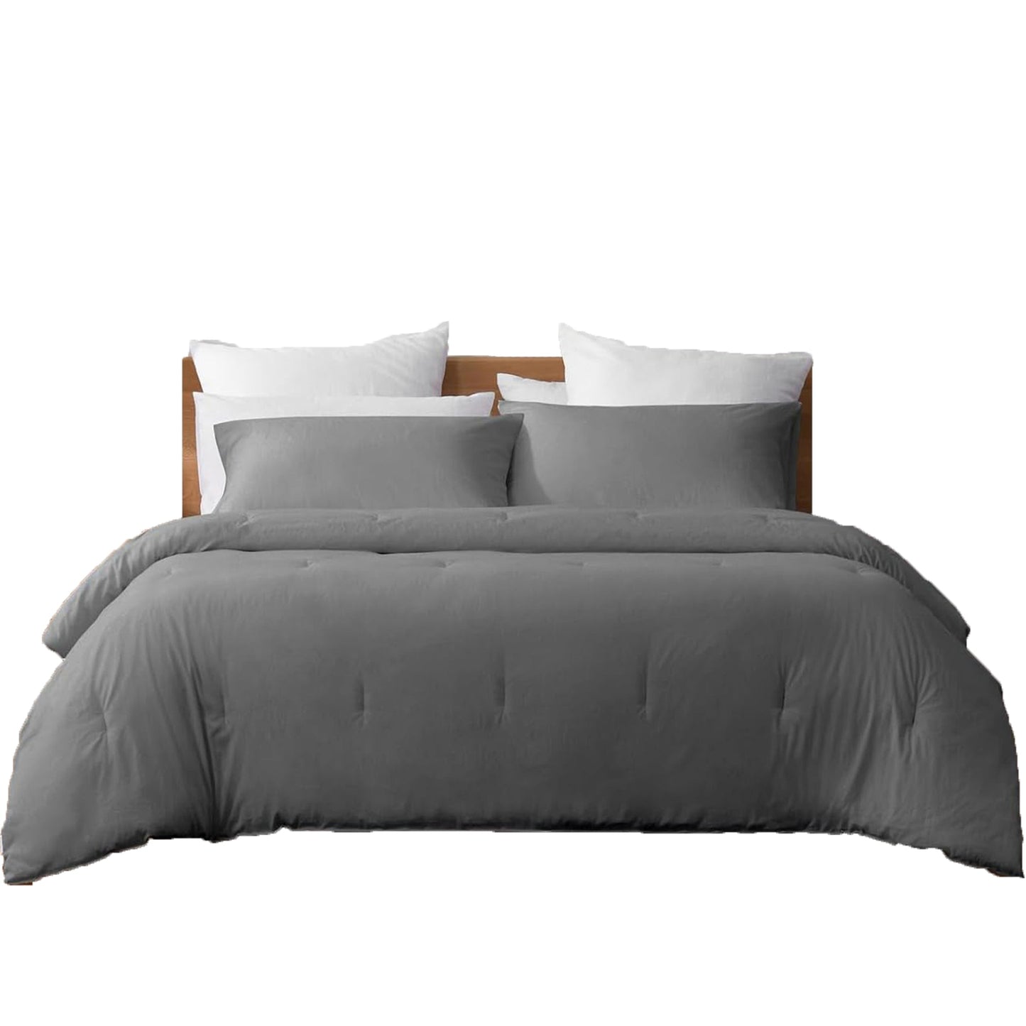 225TC Soft and Cozy Hypoallergenic Cotton Washed Quilt Cover Set - Dark Grey