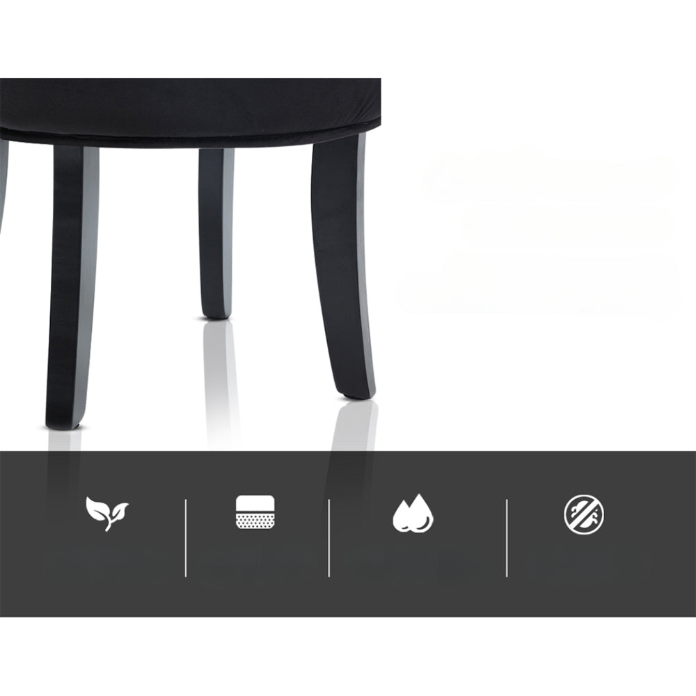 Velvet Vanity Stool Backrest Stools Dressing Table Chair Makeup Bedroom Black
