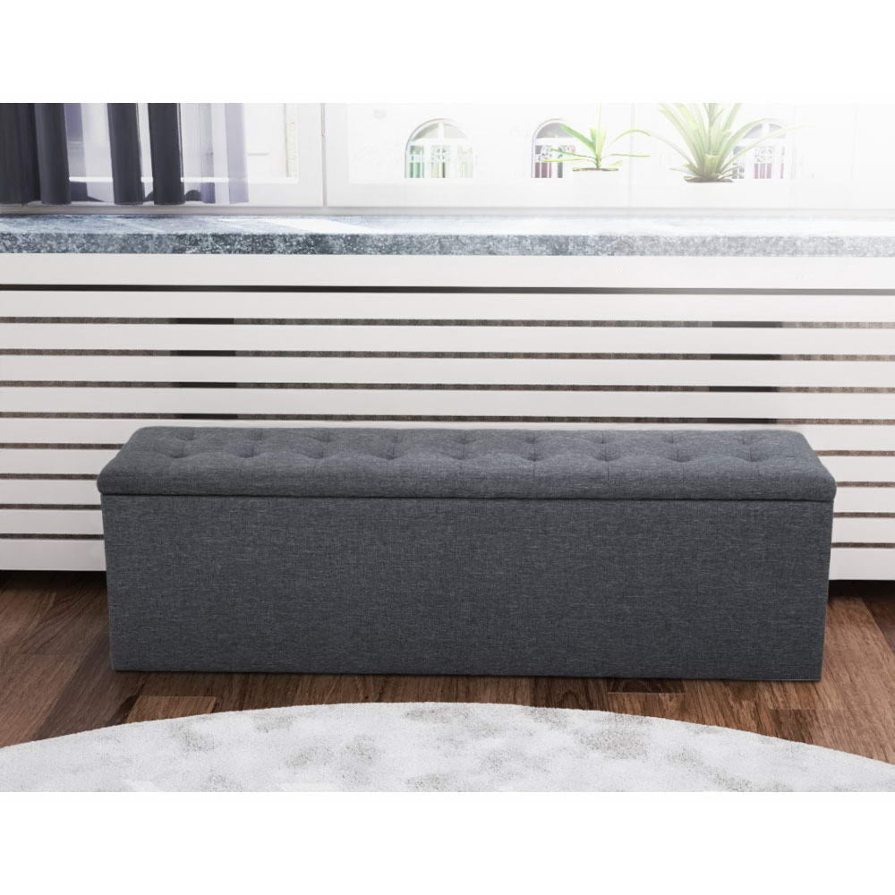 Storage Ottoman Blanket Box Linen Foot Stool Rest Chest Couch Grey