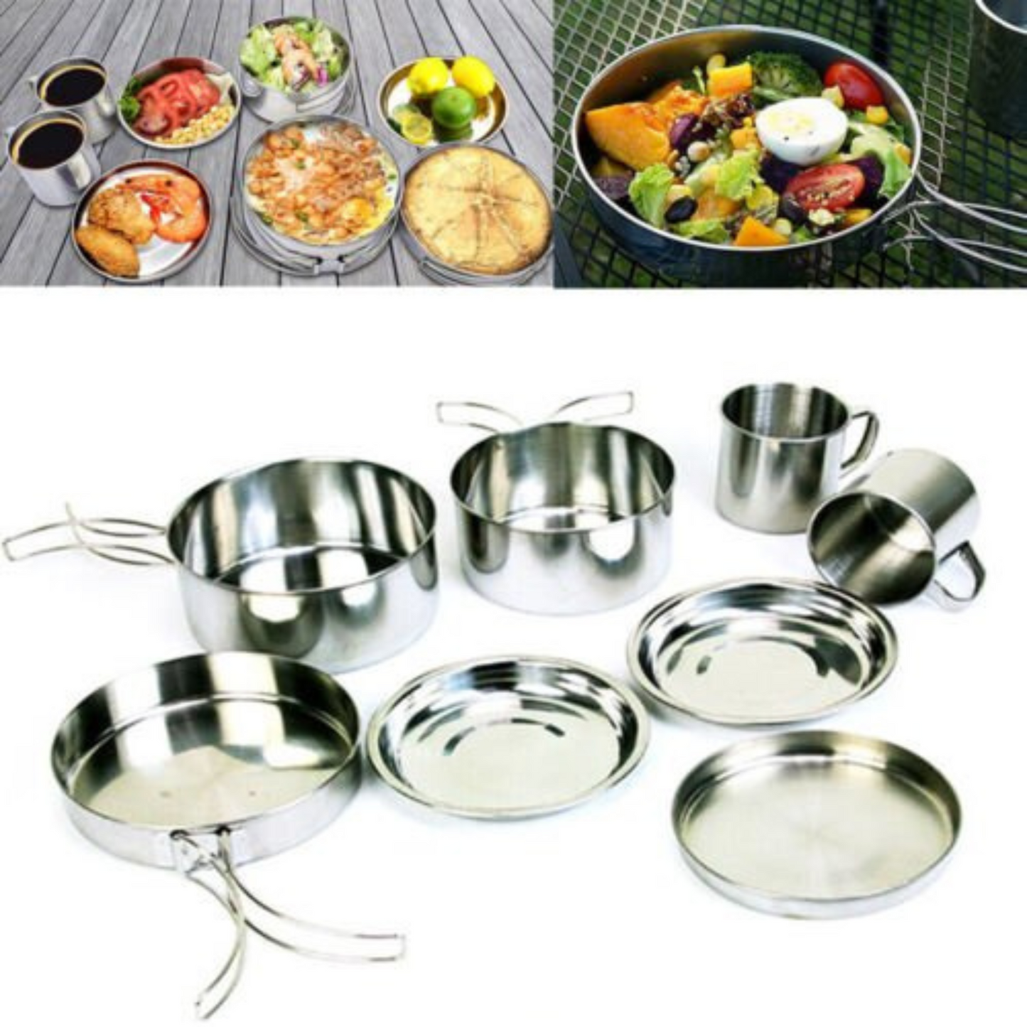 8pcs Portable Camping Cookware Set Outdoor Hiking and Family Picnic Pot and Pan Kit