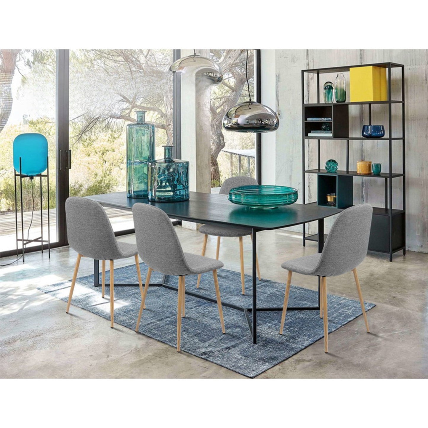 Set of 4 Adamas Fabric Dining Chairs - Light Grey