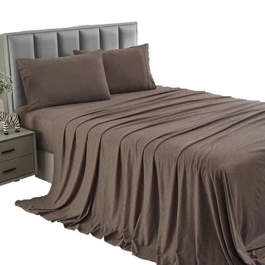 Breathable Skin-Friendly Ultra Soft Cotton Jersey Bed Sheet Set - Coffee Marle
