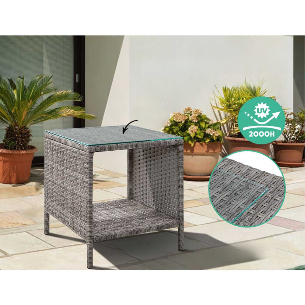 Garden Patio Outdoor Side Table Rattan Indoor Desk - Grey