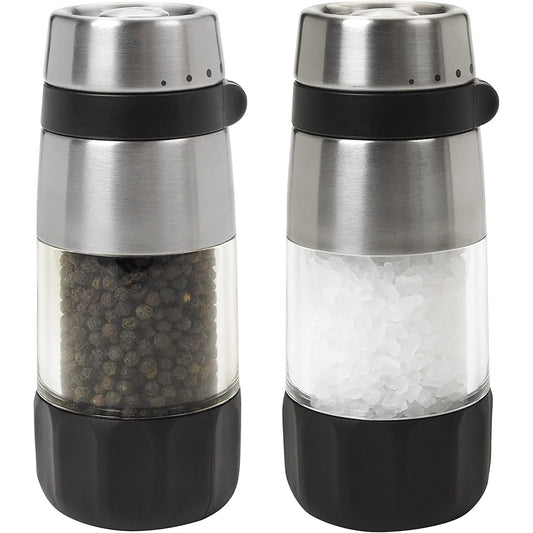 Stainless Steel Mess Free Salt and Pepper Grinder Set - Black and Silver