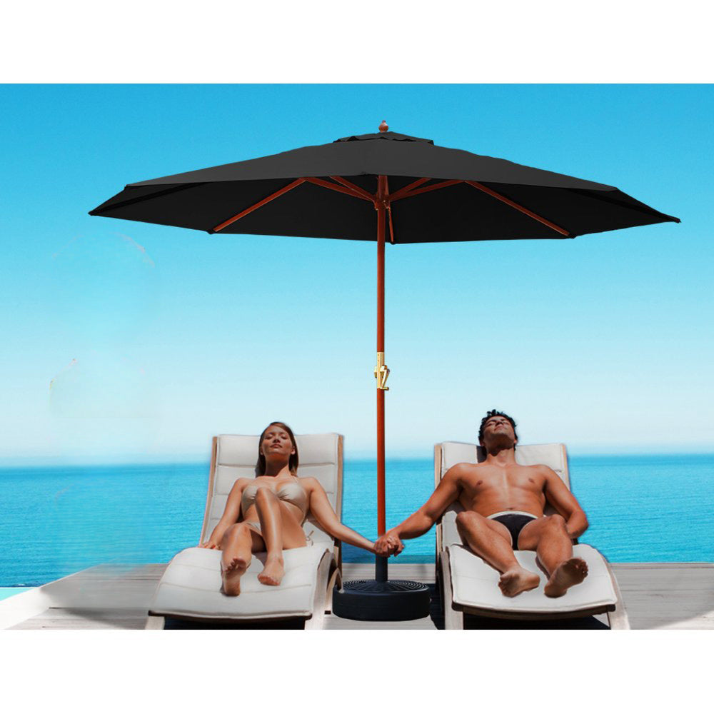 Garden Outdoor Umbrella with Base Pole Stand Black - 3m