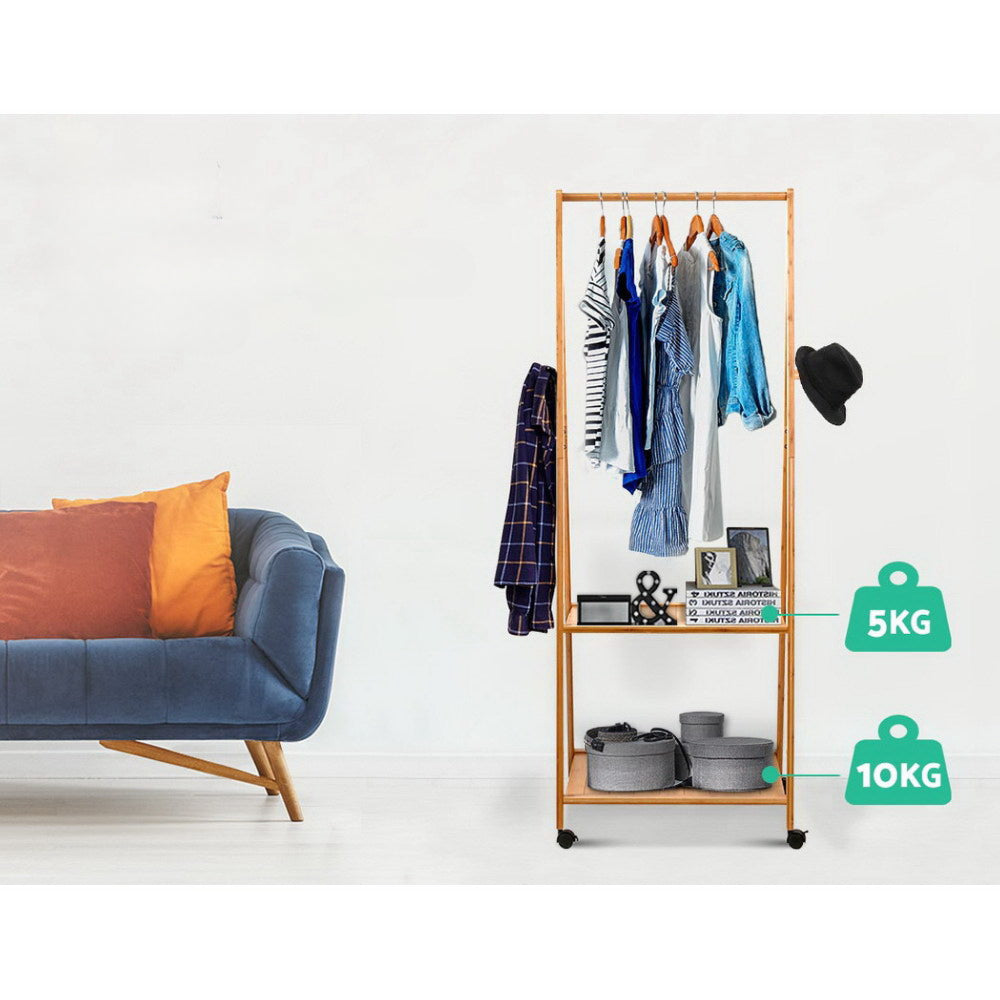 Bamboo Hanger Stand Wooden Clothes Rack Display Shelf