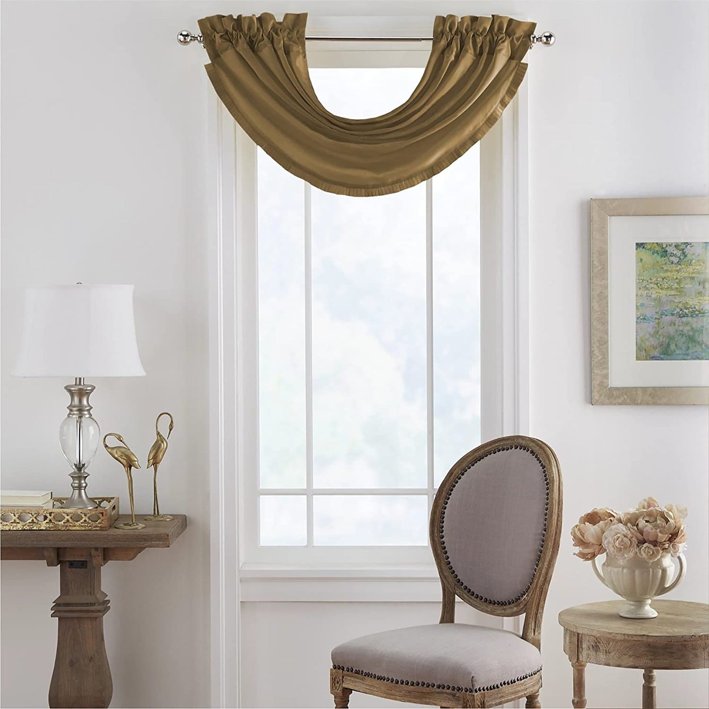 Room Darkening and Energy Efficient Lined Rod Pocket Pleated Window Curtain Drape - Gold