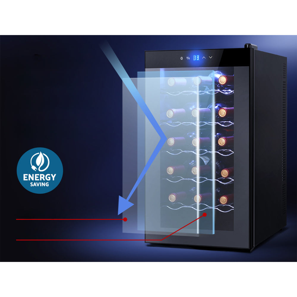 Wine Cooler 18 Bottles Glass Door Beverage Cooler Thermoelectric Fridge Black