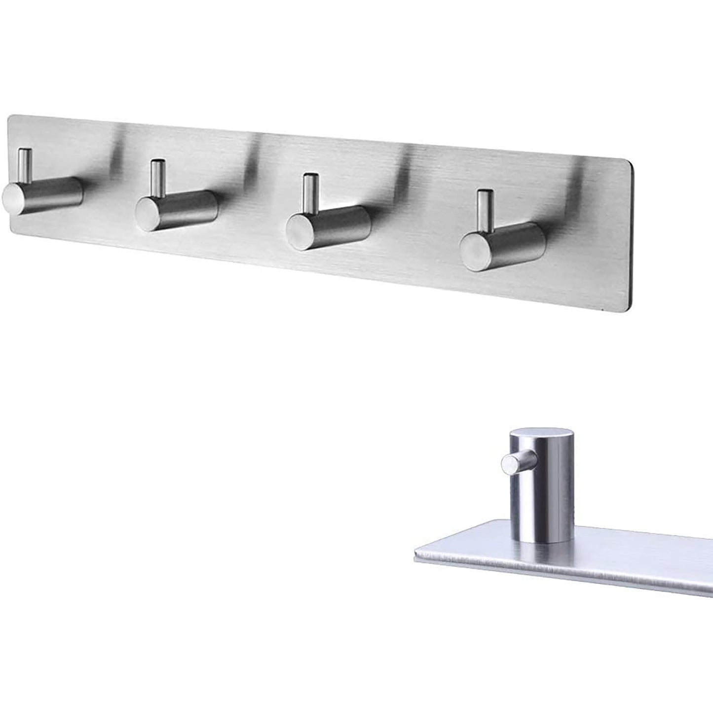 Self Adhesive Stainless Steel Towel Hanger Key Rail Rack with 4 Heavy Duty Hooks 26 cm