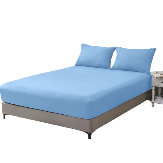 1200TC Sateen Weave Premium 100% Cotton Fitted Sheet - Light Blue