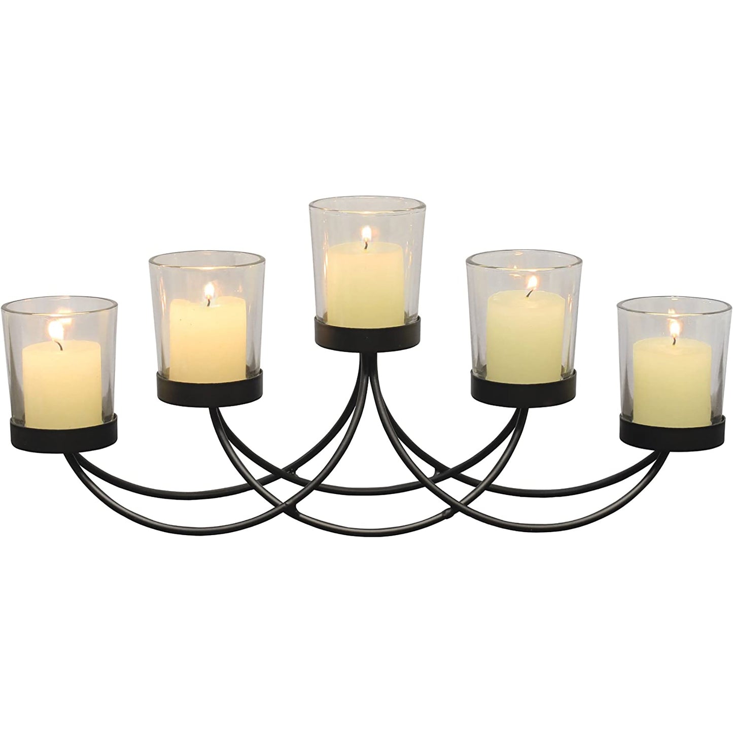 Elegant Metal Votive Candelabra Decorative Candle Centerpiece Candle Holder - Black