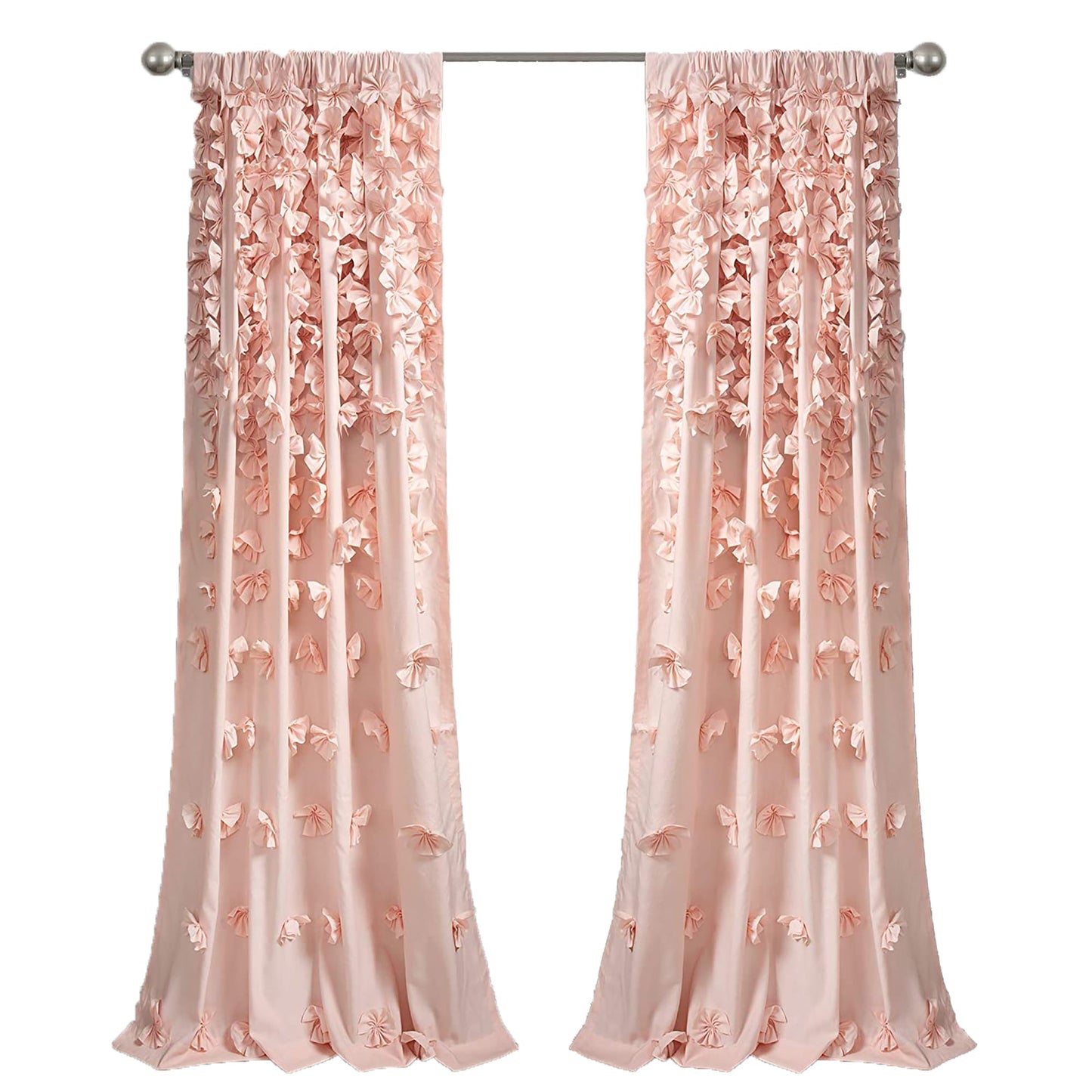 Sheer Ruffled Textured Bow Window Curtain 54x84 Inches - Blush