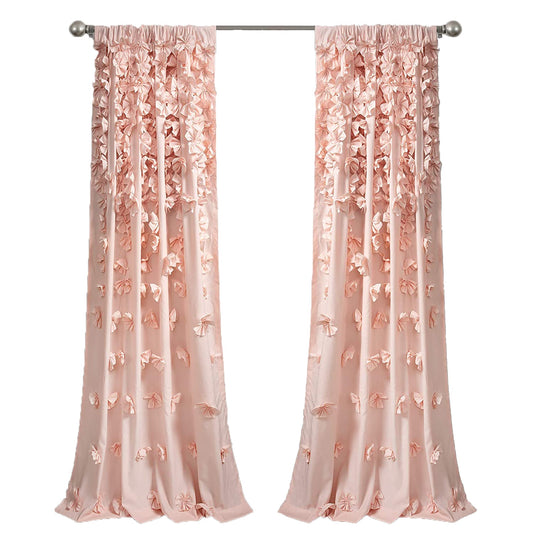 Sheer Ruffled Textured Bow Window Curtain 54x84 Inches - Blush