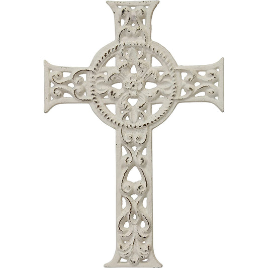 Accents of Faith 11.5 Inch Cast Iron Hanging Cross - Worn White