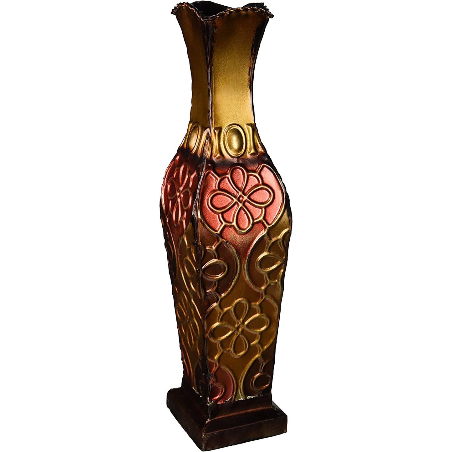Decorative Embossed Metal Floral Pattern Flower Vase - 17 Inch