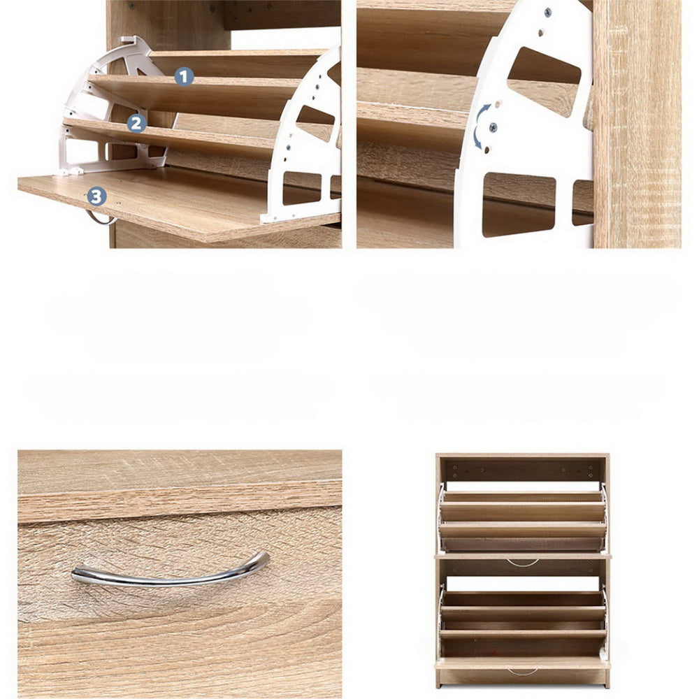 Shoe Cabinet Shoes Storage Rack 24 Pairs Organiser Shelf Cupboard Oak