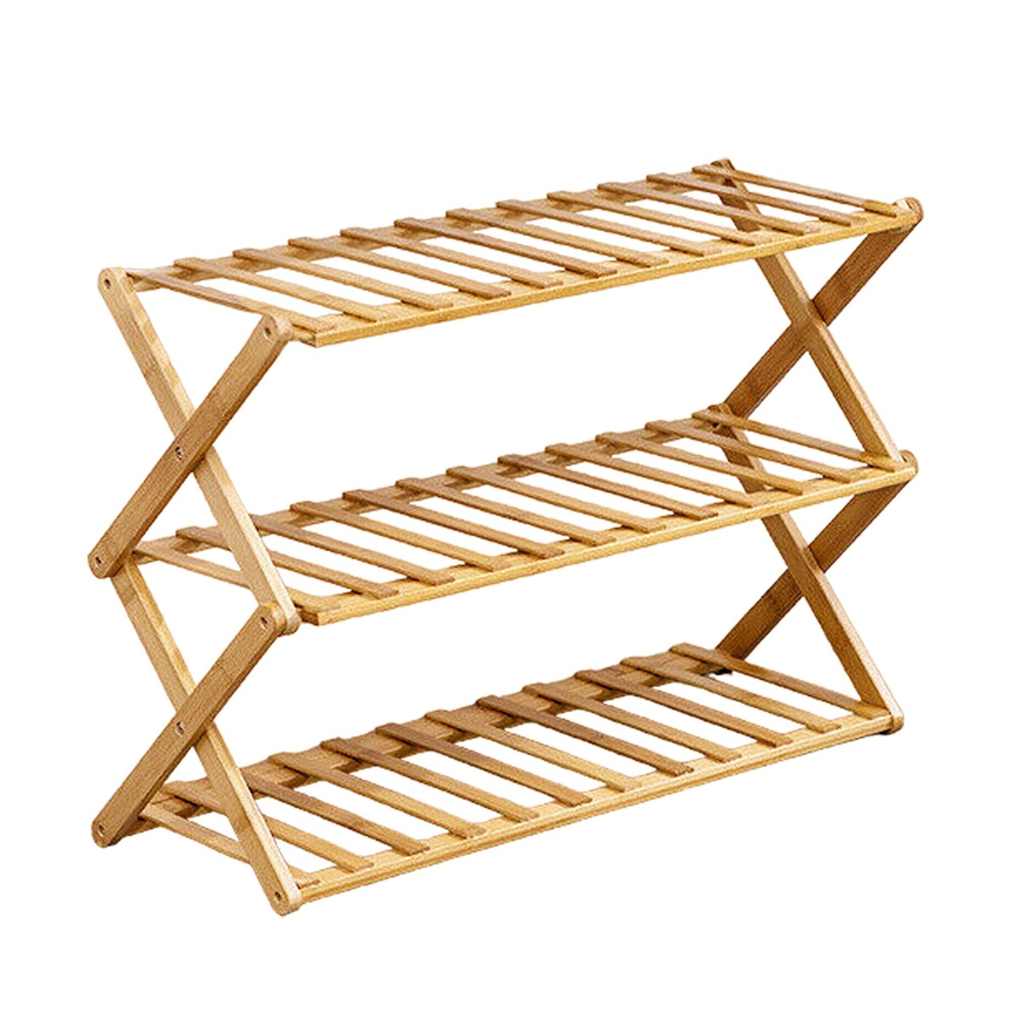 Bamboo Folding Shoe Rack with Multi-Tier Storage Shelf